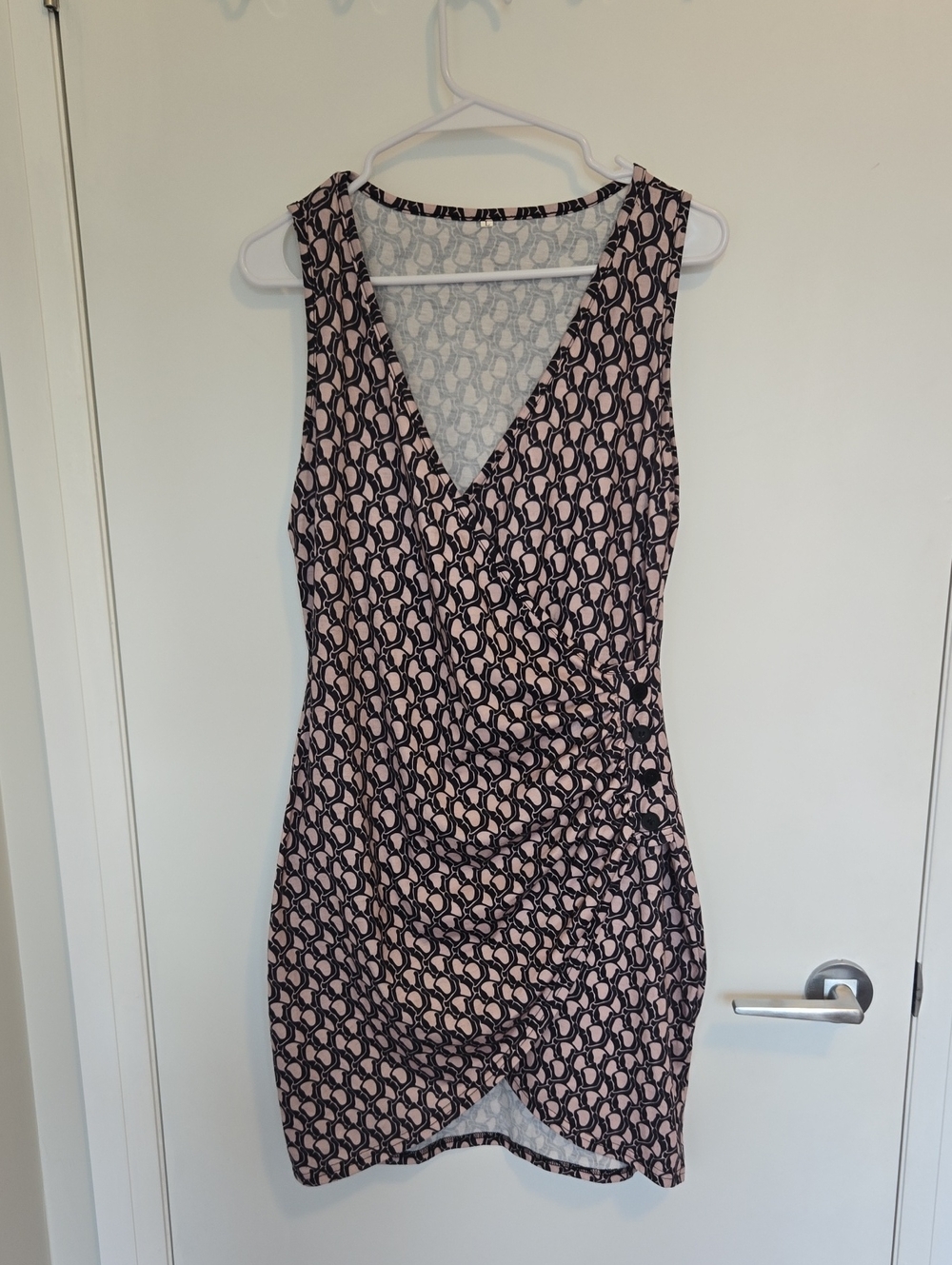 3/$10 SHEIN Black and Light Pink Printed Mini Dress